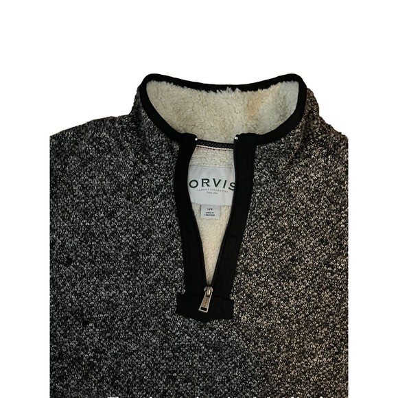 Orvis Sweater Mens Sz L Heather Black Sherpa Lined 1/4 Zip Pullover Mock Neck - Picture 3 of 9